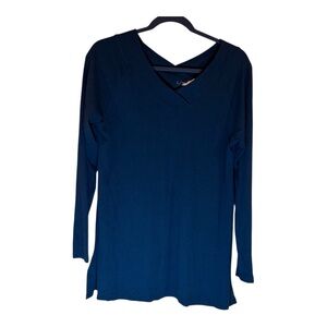 Soft Surroundings Black Ribbed V-neck Long Sleeve Tunic Top Size Medium